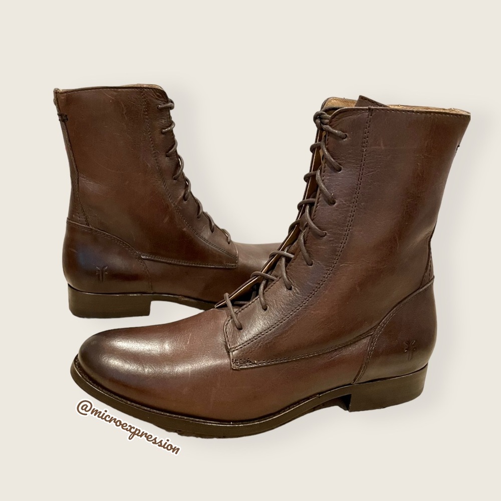 $399 Frye Melissa Brown Real Leather Zip Up Combat Moto Winter/Fall Ankle Boot - Picture 7 of 7